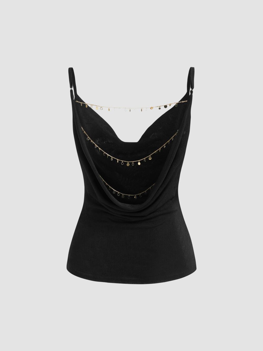 Cider Cowl Neck Tank Top Womens Black Backless Chain Cami Size XL
